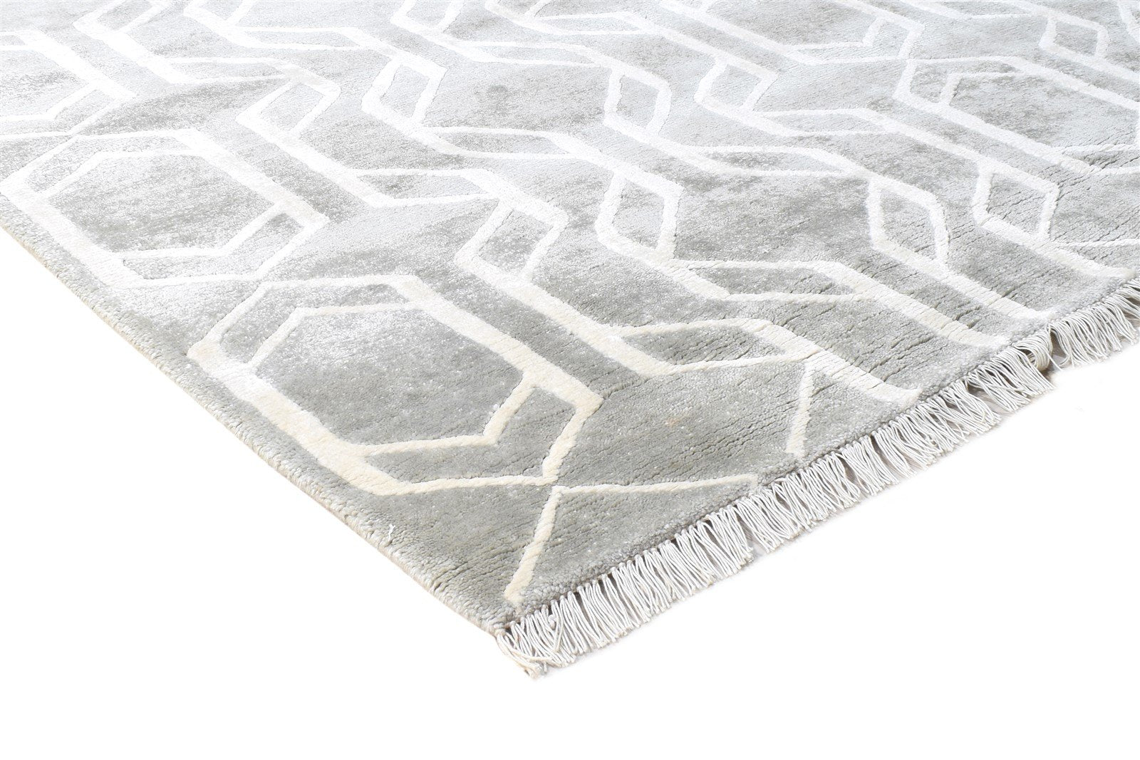6X8 Rug Wool / Silk Grey Modern Hand Knotted Scandinavian Geometric Room Size 7864571527317