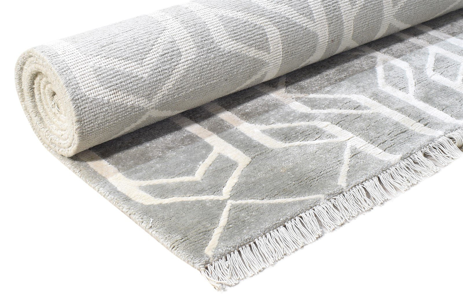 6X8 Rug Wool / Silk Grey Modern Hand Knotted Scandinavian Geometric Room Size 7864571527317