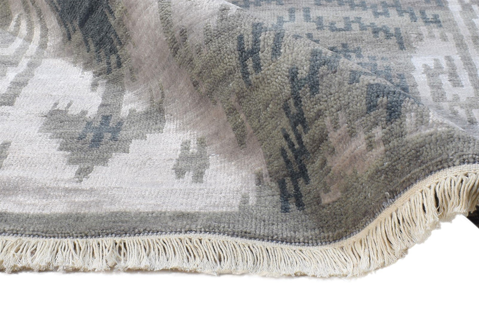 6X9 Rug Rayon From Bamboo Grey Modern Hand Knotted European Ikat Room Size 7865000001685