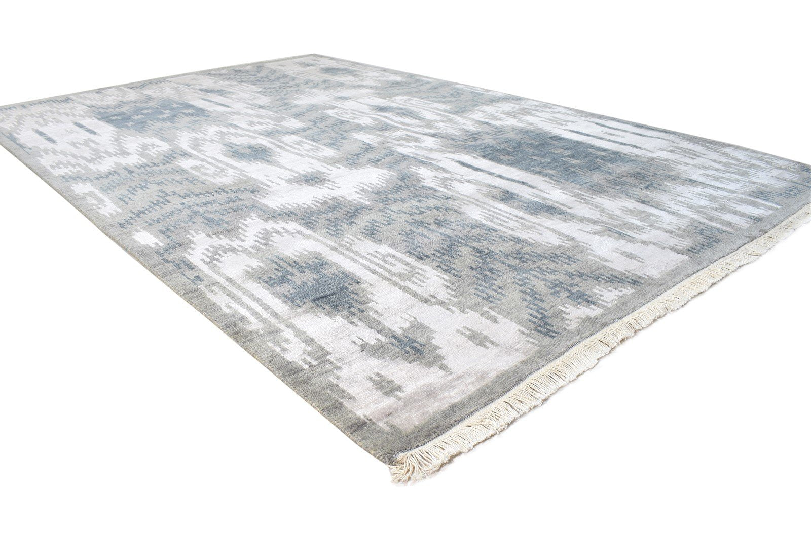 6X9 Rug Rayon From Bamboo Grey Modern Hand Knotted European Ikat Room Size 7865000001685