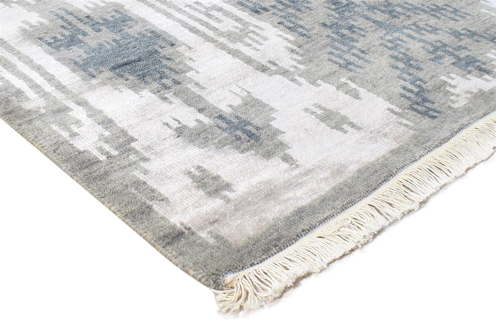 6X9 Rug Rayon From Bamboo Grey Modern Hand Knotted European Ikat Room Size 7865000001685