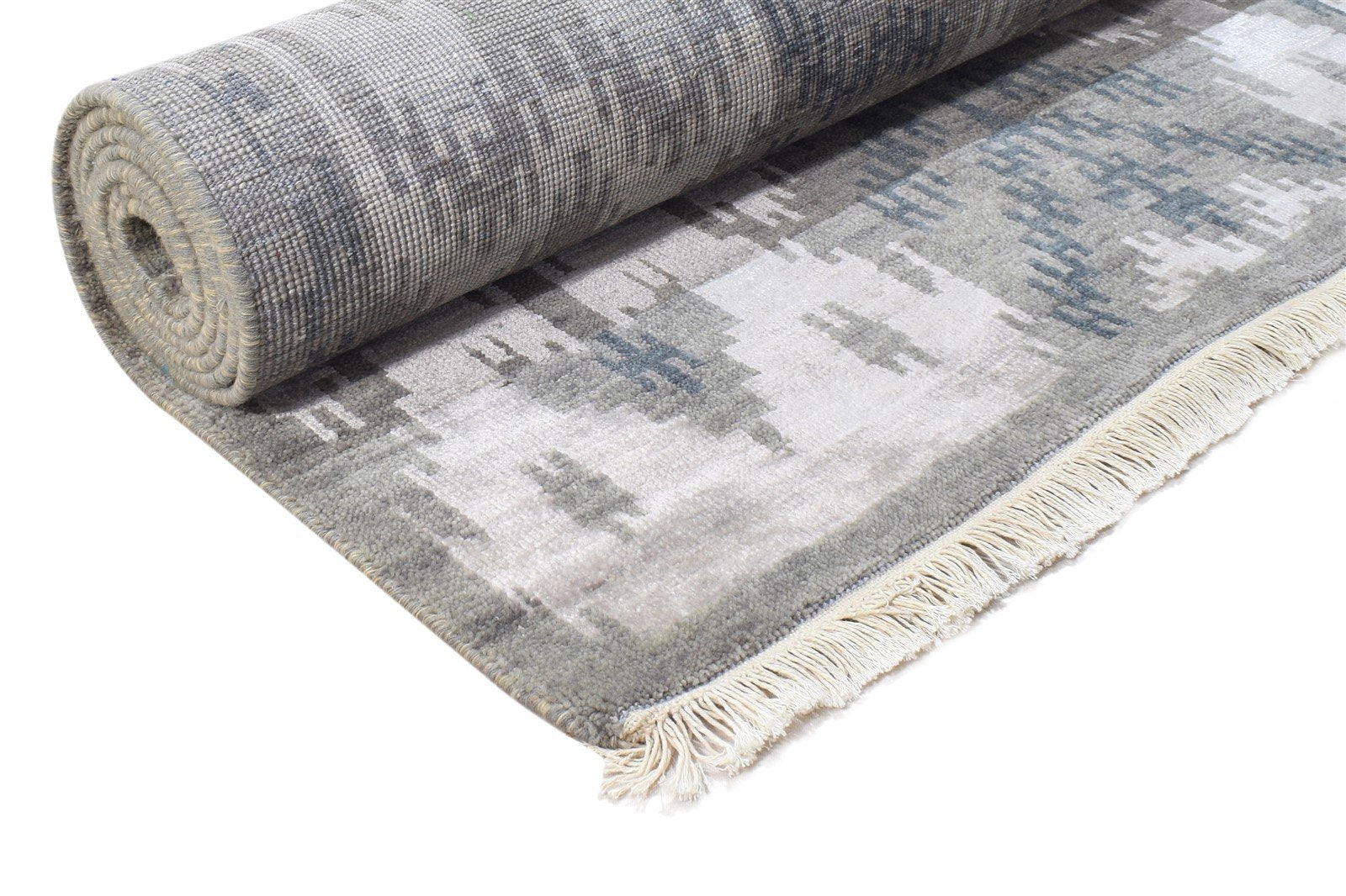 6X9 Rug Rayon From Bamboo Grey Modern Hand Knotted European Ikat Room Size 7865000001685