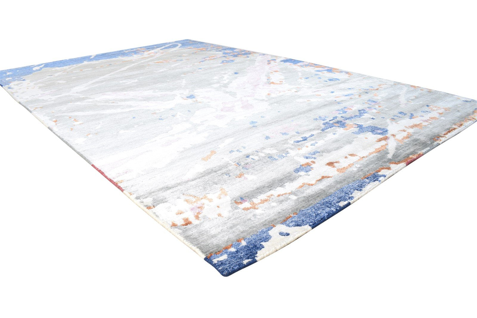 6X9 Rug Rayon From Bamboo Grey Modern Hand Knotted French Abstract Room Size 7864999116949