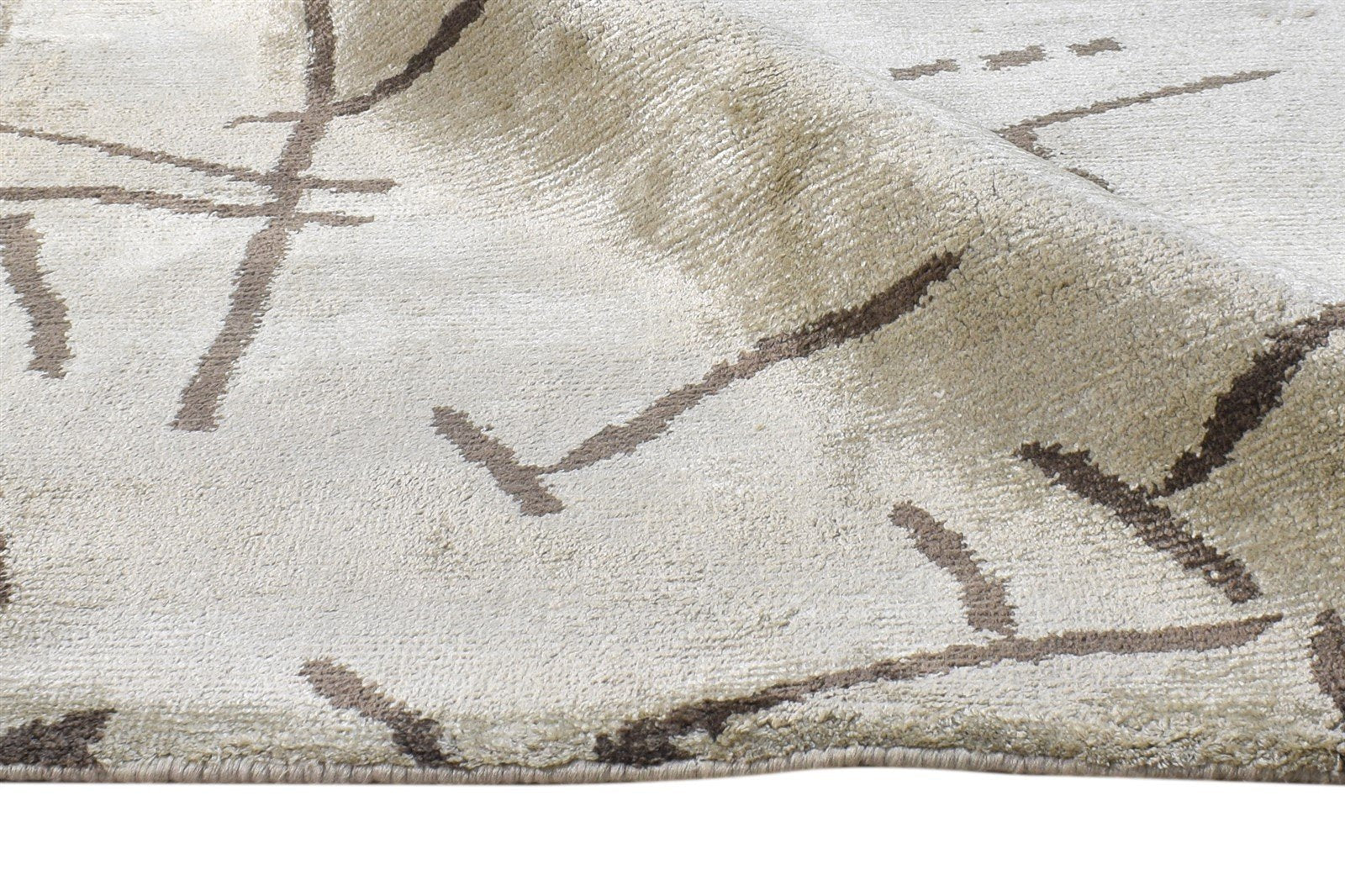 6X9 Rug Silk Cream Modern Hand Knotted Scandinavian Abstract Room Size Carpet 7865066684565