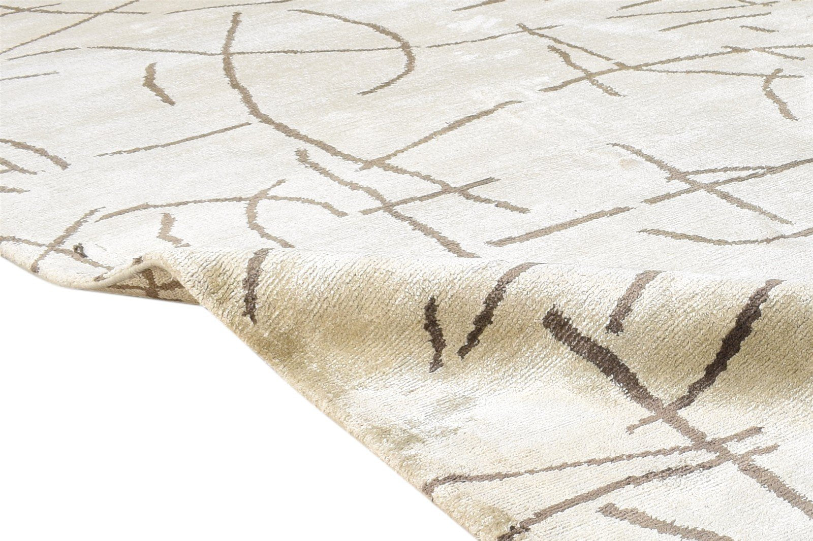 6X9 Rug Silk Cream Modern Hand Knotted Scandinavian Abstract Room Size Carpet 7865066684565