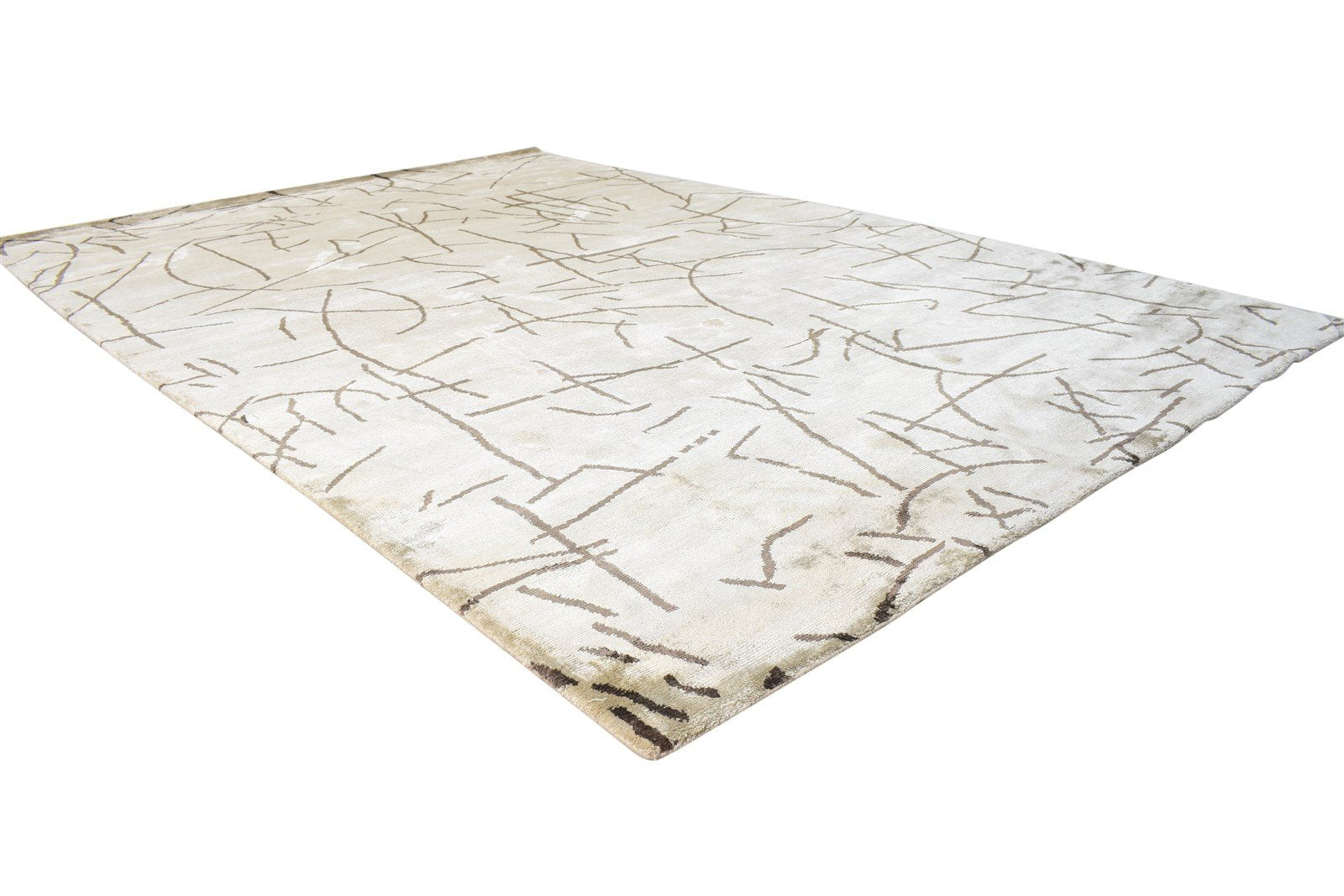 6X9 Rug Silk Cream Modern Hand Knotted Scandinavian Abstract Room Size Carpet 7865066684565