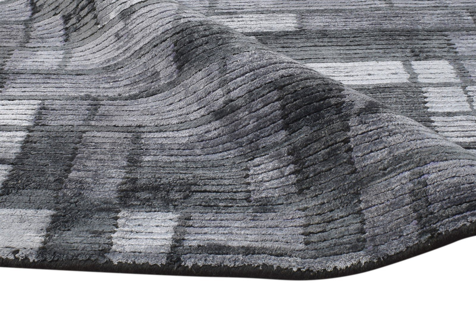 6X9 Rug Silk Grey Modern Hand Knotted Scandinavian Geometric Room Size Carpet 7865067503765