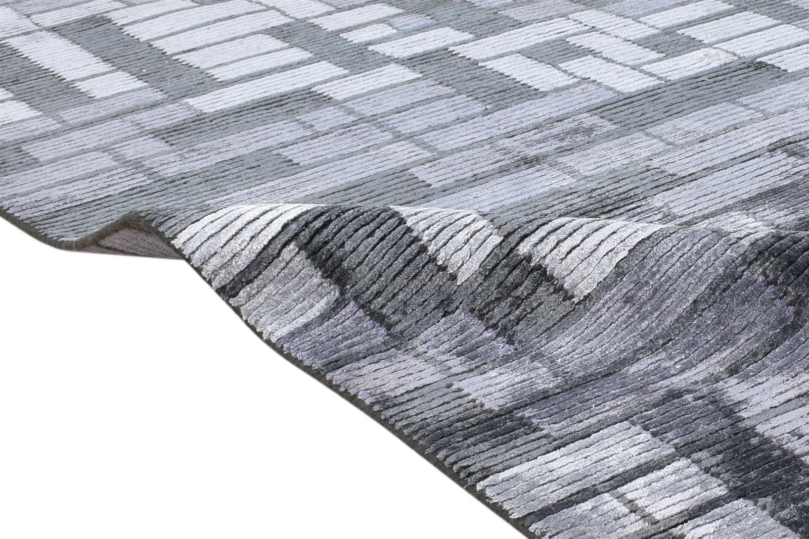 6X9 Rug Silk Grey Modern Hand Knotted Scandinavian Geometric Room Size Carpet 7865067503765