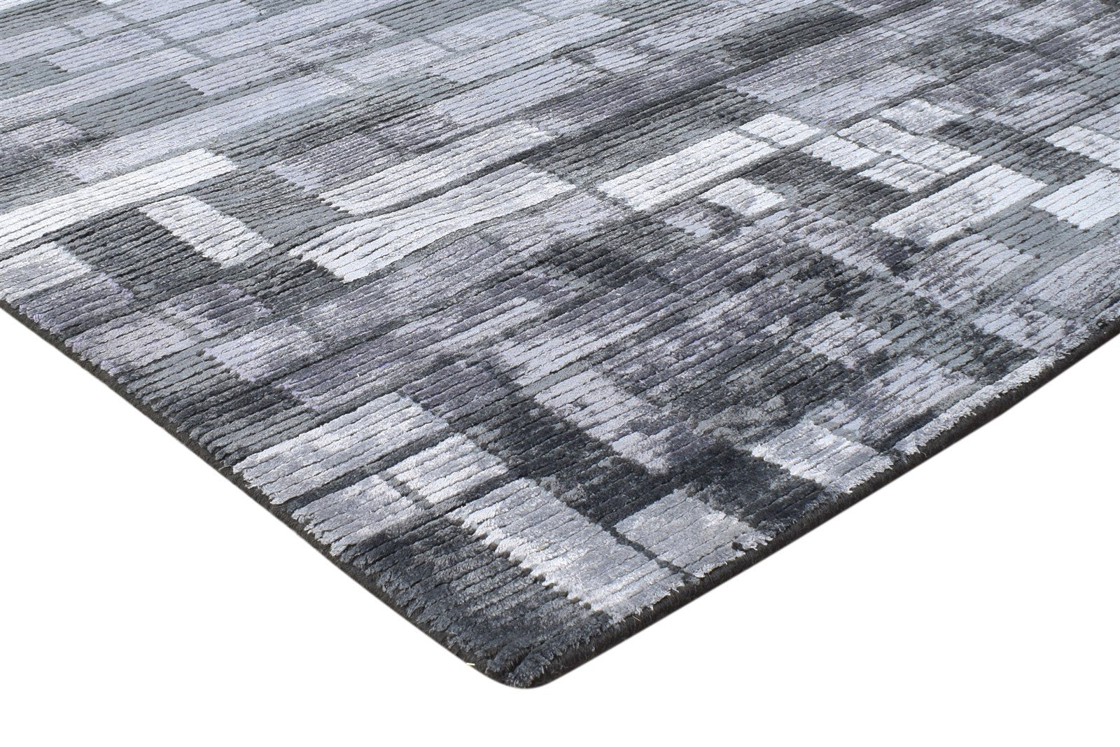 6X9 Rug Silk Grey Modern Hand Knotted Scandinavian Geometric Room Size Carpet 7865067503765