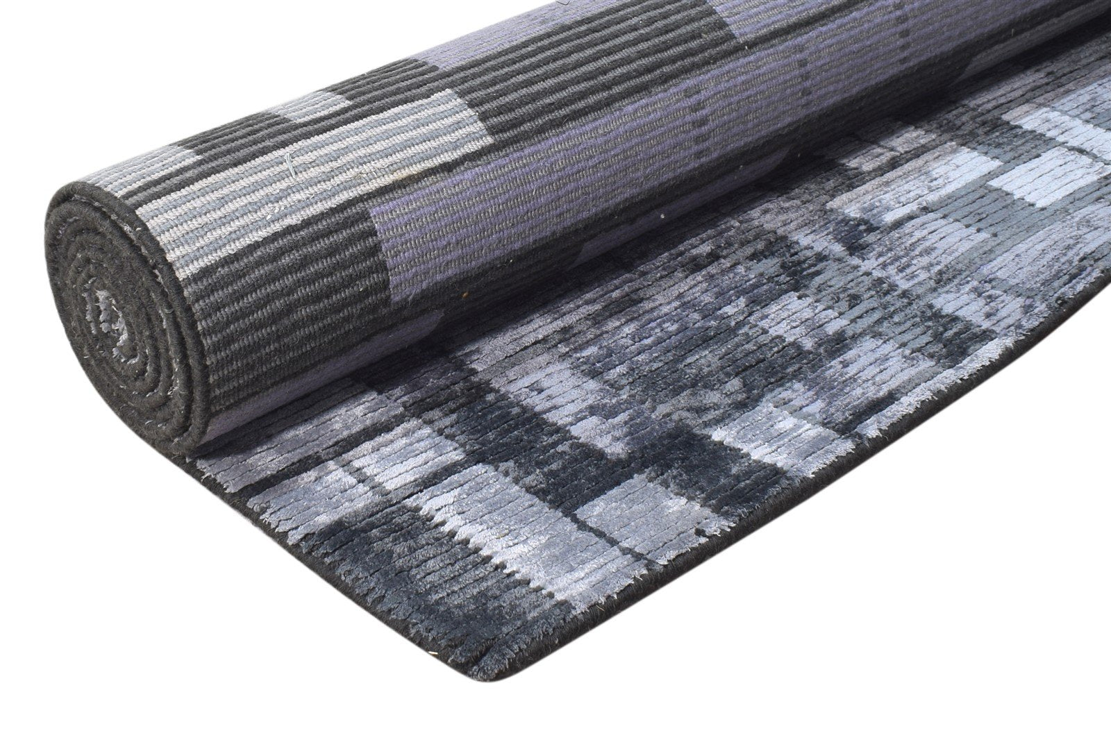 6X9 Rug Silk Grey Modern Hand Knotted Scandinavian Geometric Room Size Carpet 7865067503765