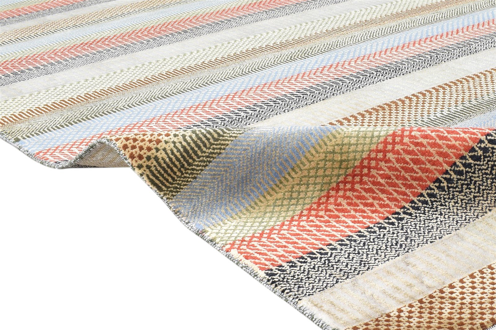 Ara 6X9 Rug Wool Multi Color Modern Hand Knotted Scandinavian Striped 7865149259925