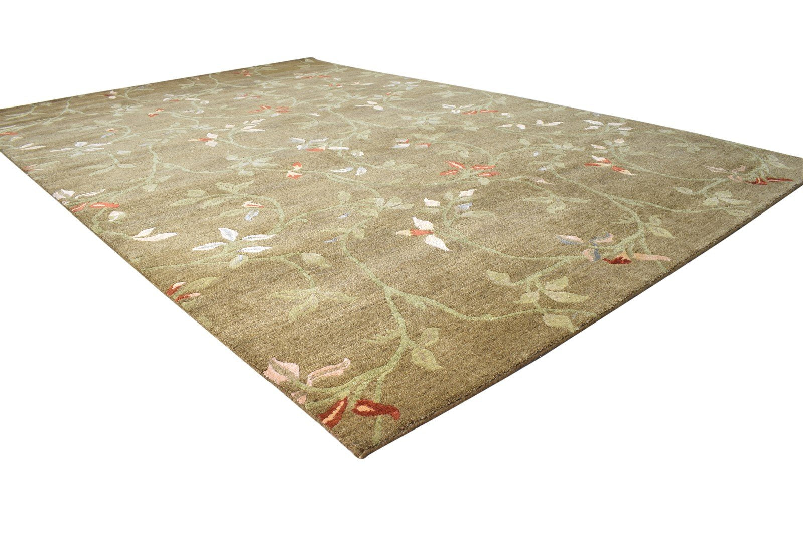 6X9 Rug Wool / Silk Brown Modern Hand Knotted French Floral Room Size Carpet 7865094602901