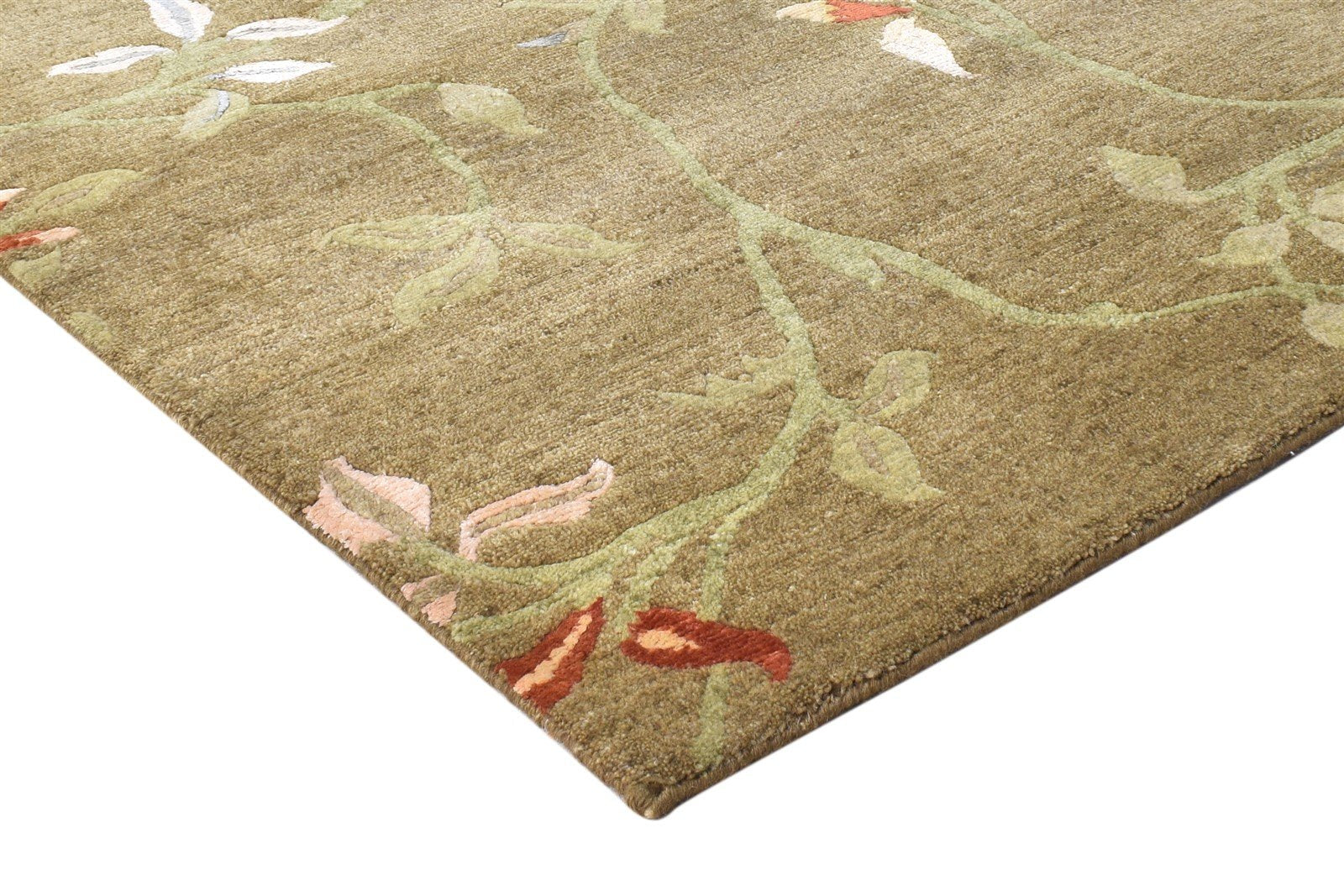 6X9 Rug Wool / Silk Brown Modern Hand Knotted French Floral Room Size Carpet 7865094602901
