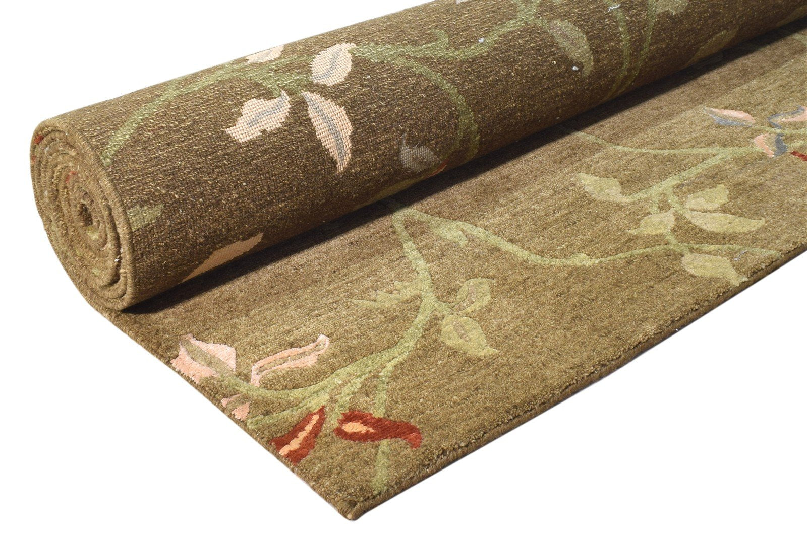 6X9 Rug Wool / Silk Brown Modern Hand Knotted French Floral Room Size Carpet 7865094602901