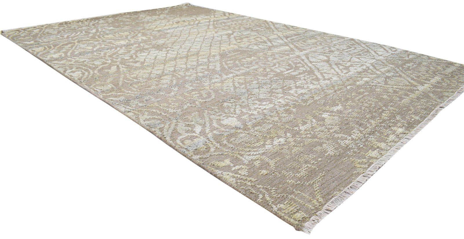 6X9 Rug Wool Silk Brown Modern Hand Knotted Scandinavian Trellis Room Size 7864088461461