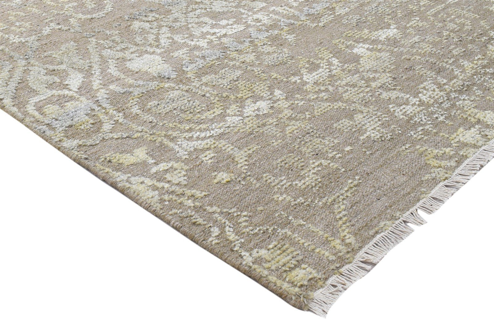 6X9 Rug Wool Silk Brown Modern Hand Knotted Scandinavian Trellis Room Size 7864088461461