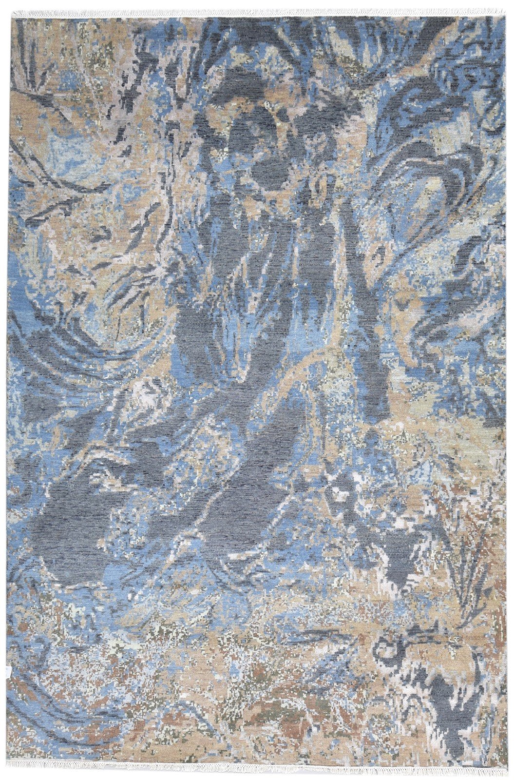 6X9 Rug Wool / Silk Charcoal Modern Hand Knotted American Abstract Room Size 7864618385557