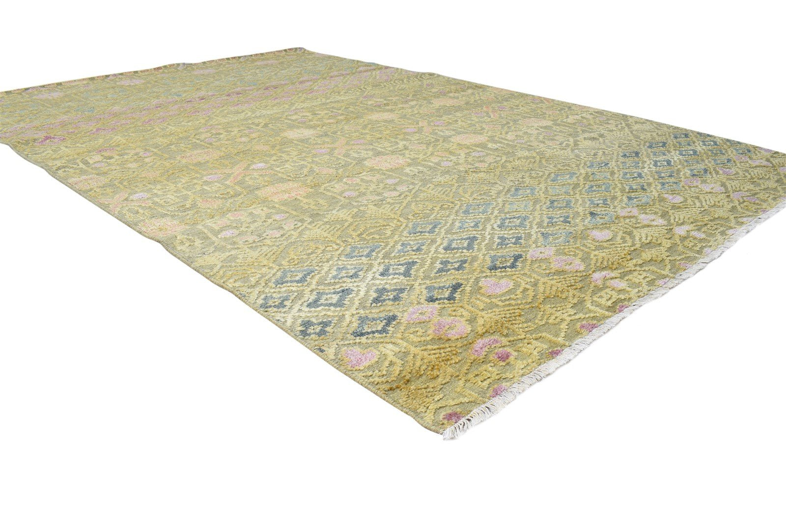 6X9 Rug Wool Silk Green Modern Hand Knotted Scandinavian Nordic Room Size 7865178128533