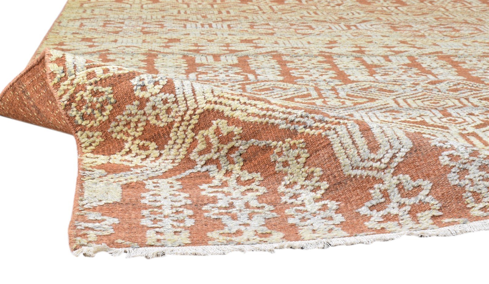 6X9 Rug Wool Silk Rust Transitional Hand Knotted Indian Floral Room Size Carpet 7864081907861
