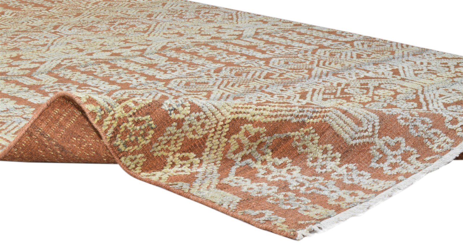 6X9 Rug Wool Silk Rust Transitional Hand Knotted Indian Floral Room Size Carpet 7864081907861