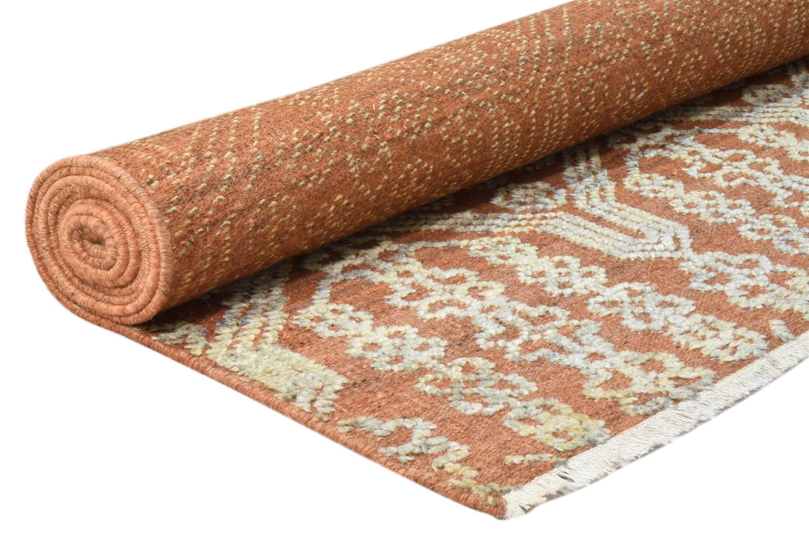 6X9 Rug Wool Silk Rust Transitional Hand Knotted Indian Floral Room Size Carpet 7864081907861
