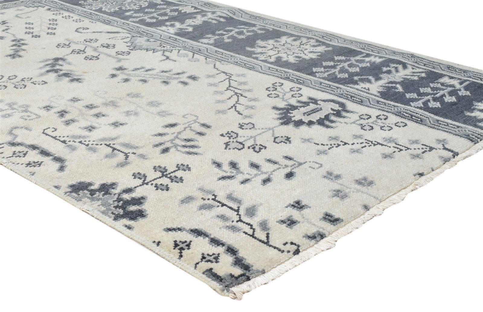 Beige Wool Rug 4X6 Persian Hand Knotted Sarouk-Indian Oriental Room Size Carpet Area Rug
