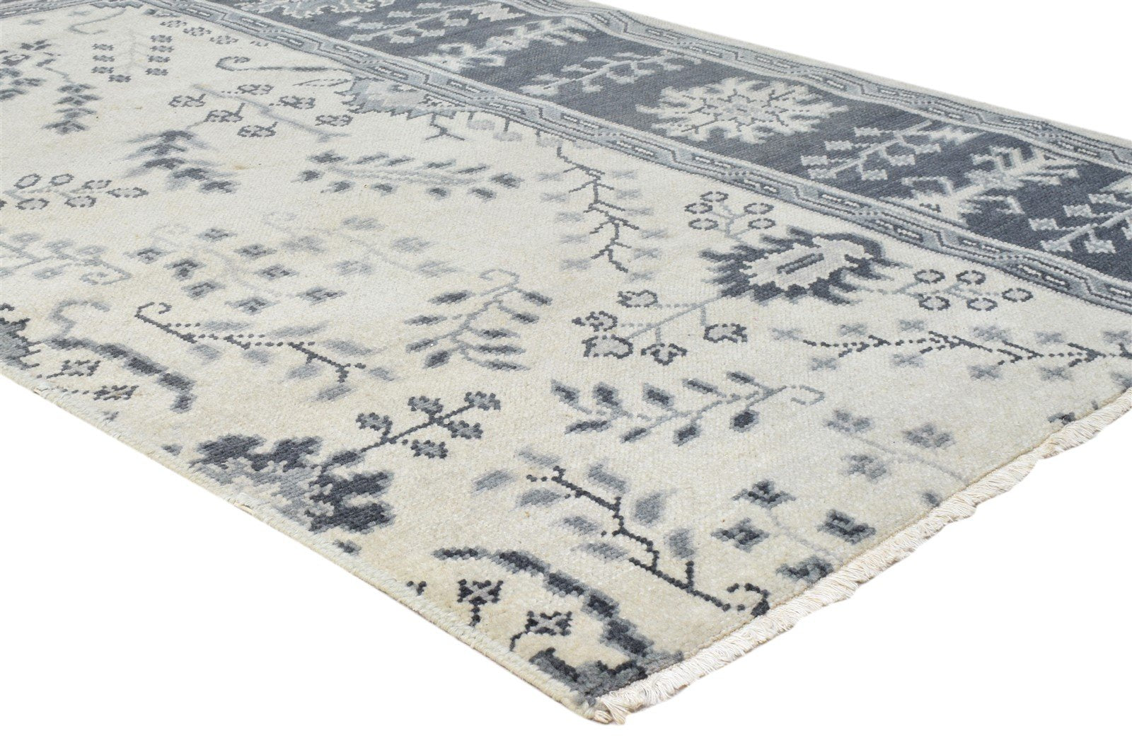 Beige Wool Rug 4X6 Persian Hand Knotted Sarouk-Indian Oriental Room Size Carpet Area Rug