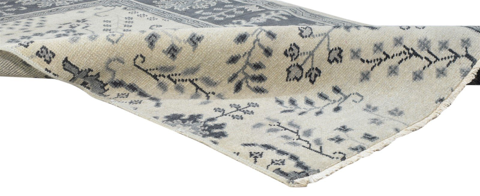 Beige Wool Rug 4X6 Persian Hand Knotted Sarouk-Indian Oriental Room Size Carpet Area Rug