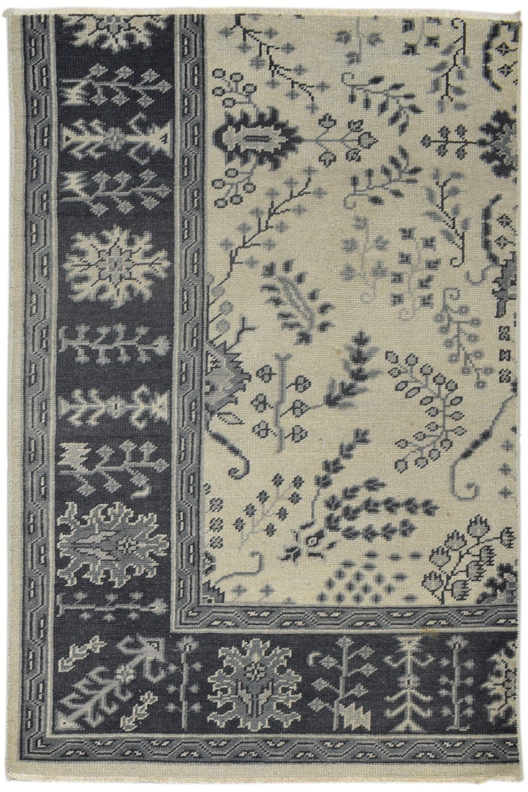 Beige Wool Rug 4X6 Persian Hand Knotted Sarouk-Indian Oriental Room Size Carpet Area Rug
