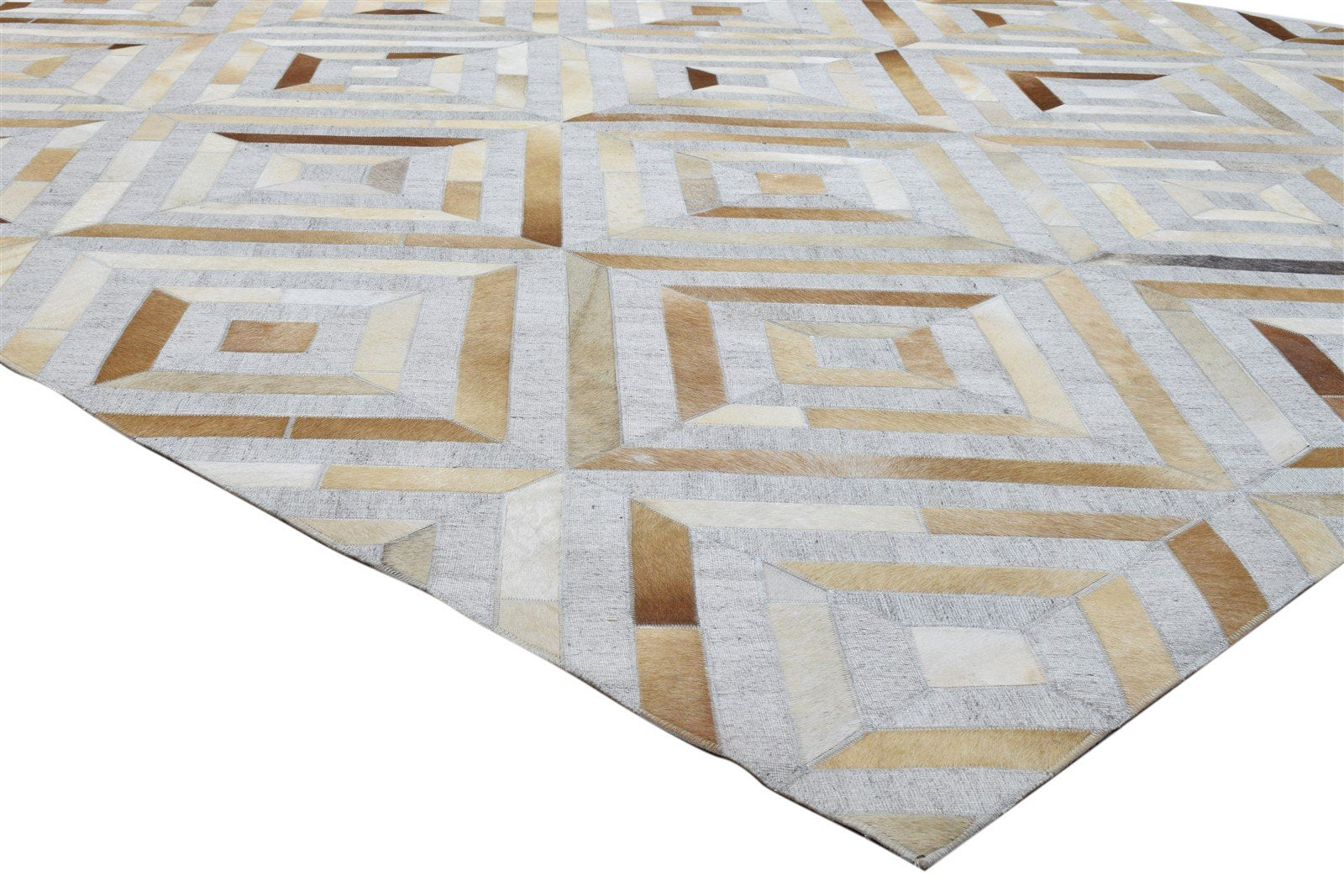 Hand Woven Grey Leather / Cotton Rug 8X10 Modern Scandinavian Diamond Large Area Rug