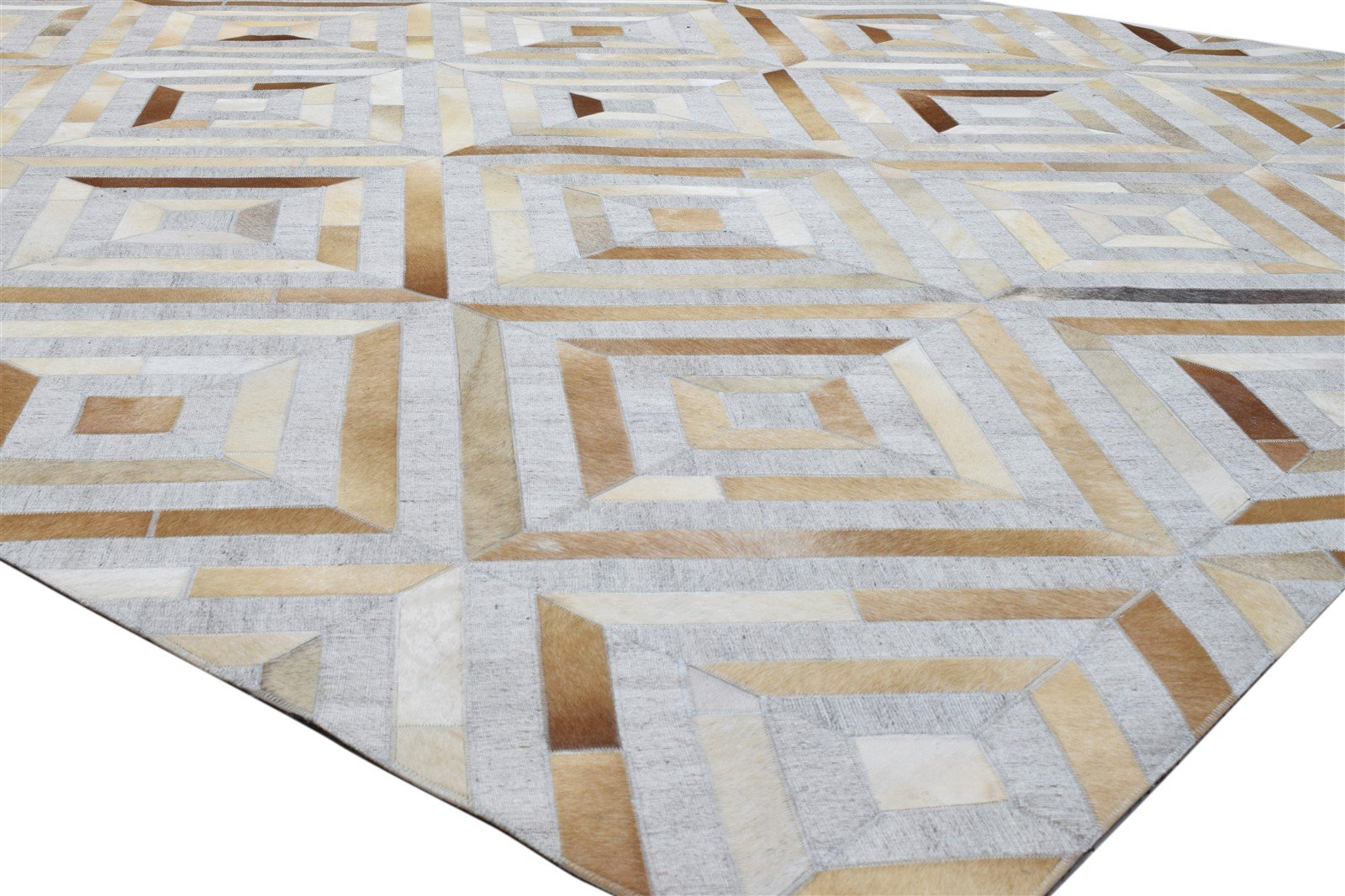 Hand Woven Grey Leather / Cotton Rug 8X10 Modern Scandinavian Diamond Large Area Rug