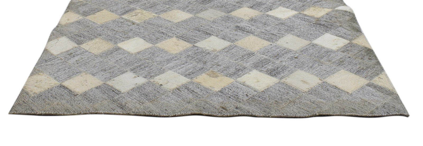 Leather Cowhide / Jacquard Grey Rug 2x2 Modern Hand Woven Diamond 2'0"X2'0" Area Rug