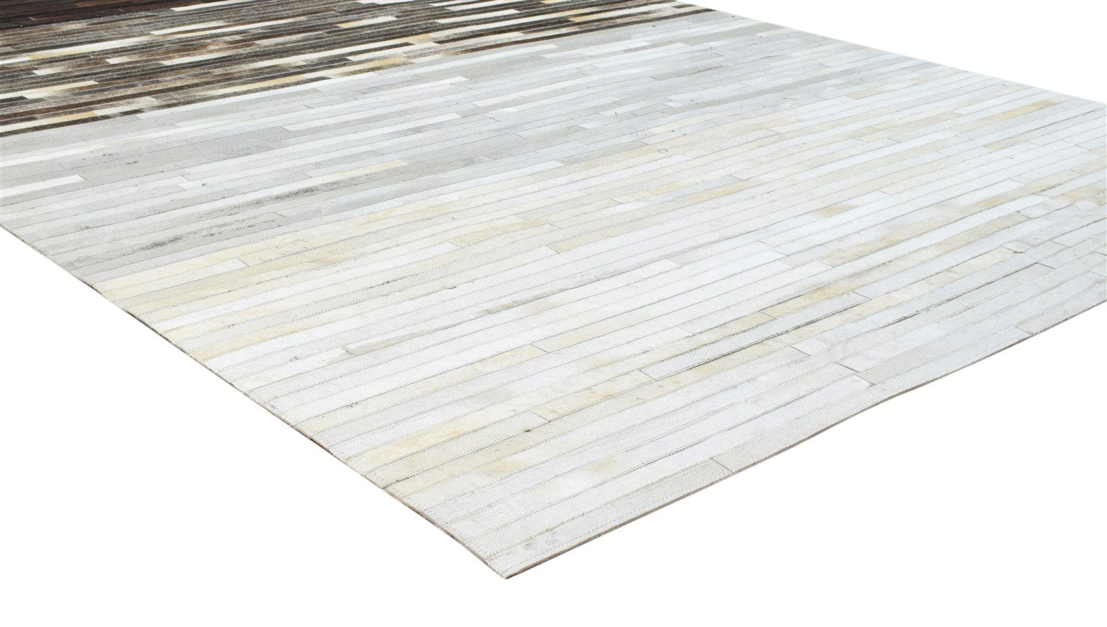 Hand Woven Grey Leather Rug 5' X 8' Modern Scandinavian Striped Room Size Carpet Area Rug