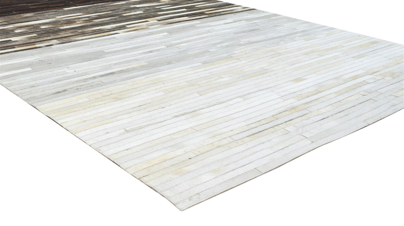 Hand Woven Grey Leather Rug 5' X 8' Modern Scandinavian Striped Room Size Carpet Area Rug