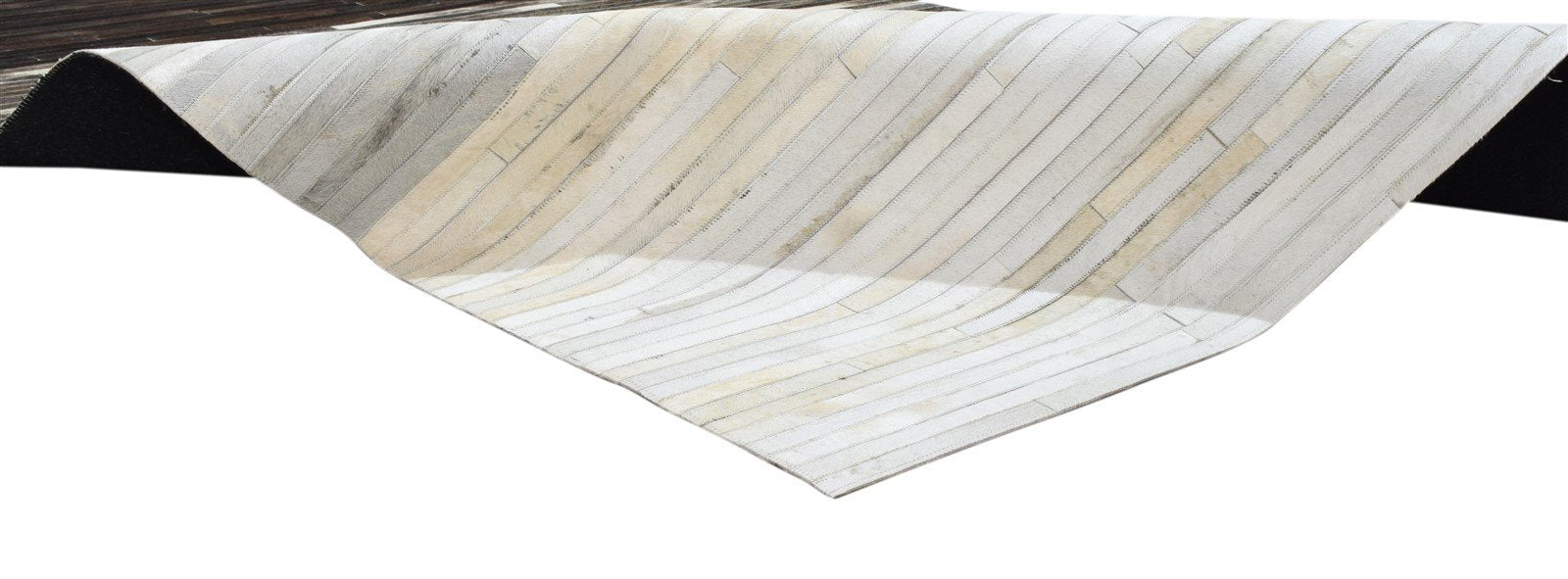 Hand Woven Grey Leather Rug 5' X 8' Modern Scandinavian Striped Room Size Carpet Area Rug