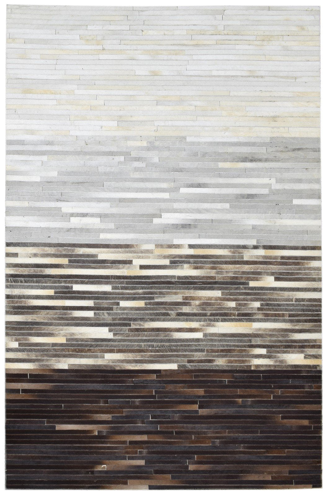 Hand Woven Grey Leather Rug 5' X 8' Modern Scandinavian Striped Room Size Carpet Area Rug