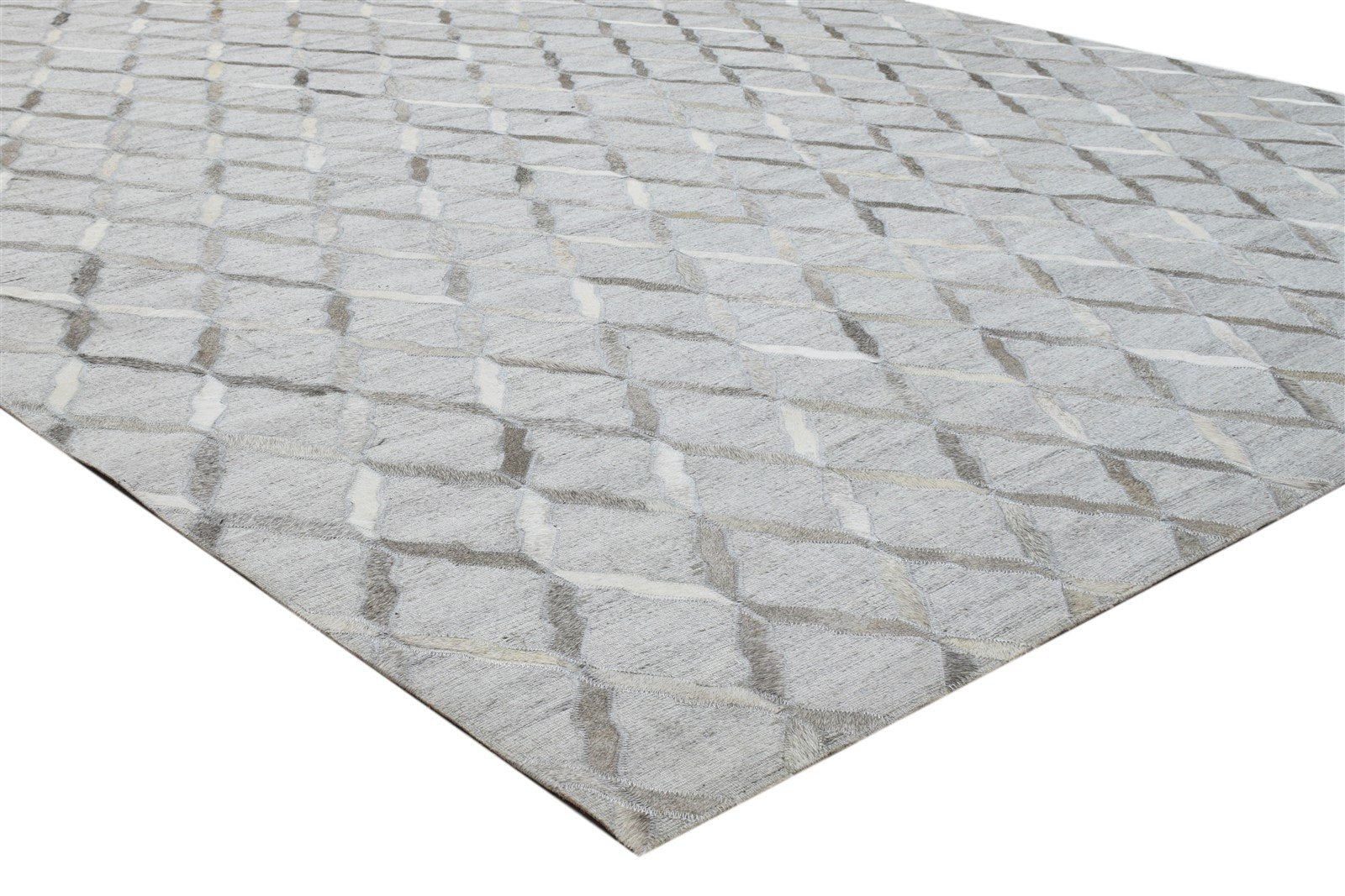 6X9 Rug Leather / Cotton Grey Modern Hand Woven Moroccan Trellis Large Carpet Area Rug