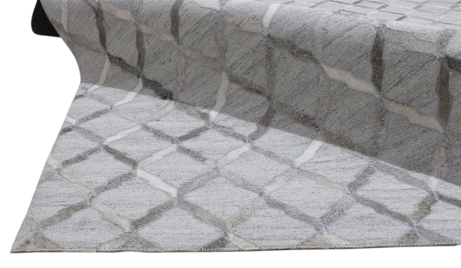 6X9 Rug Leather / Cotton Grey Modern Hand Woven Moroccan Trellis Large Carpet Area Rug
