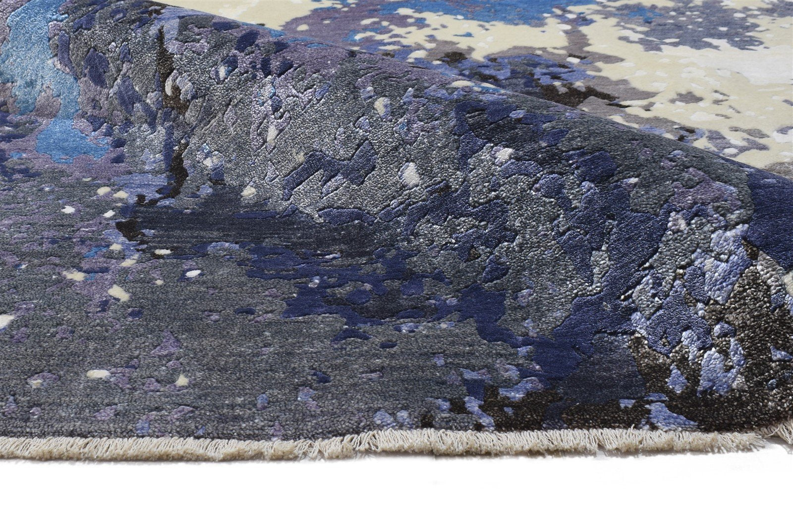 8' X 10' Rug Silk Blue Modern Hand Knotted Indian Abstract Large Carpet 7864320917653