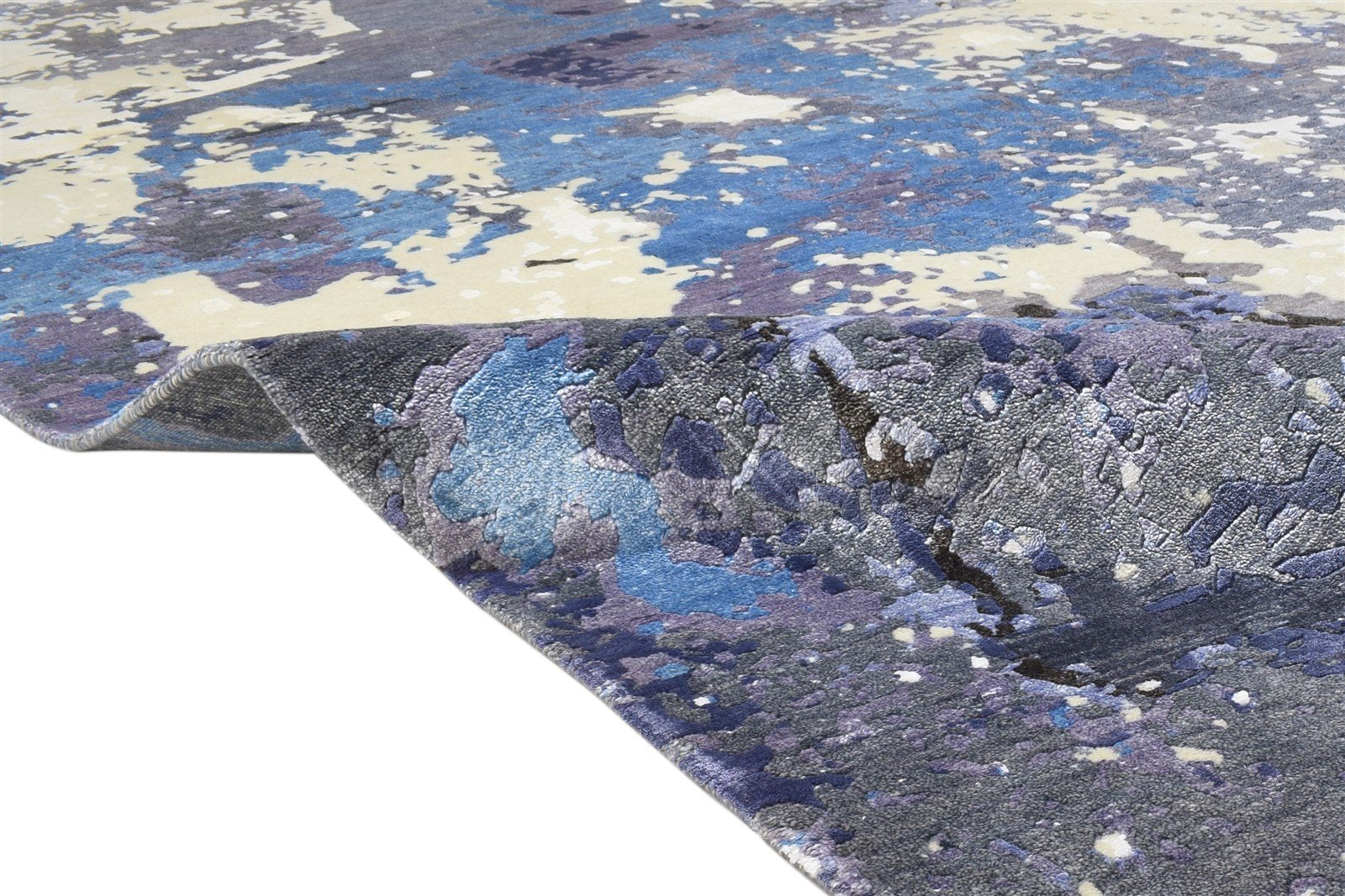 8' X 10' Rug Silk Blue Modern Hand Knotted Indian Abstract Large Carpet 7864320917653