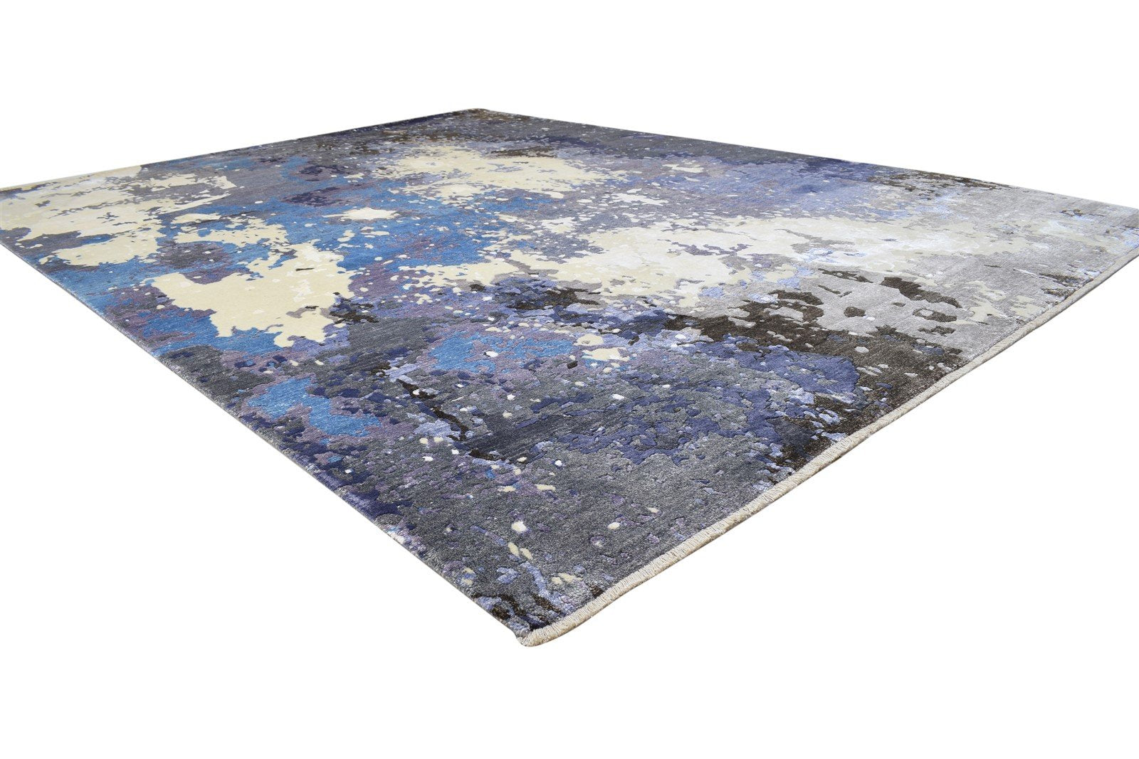 8' X 10' Rug Silk Blue Modern Hand Knotted Indian Abstract Large Carpet 7864320917653