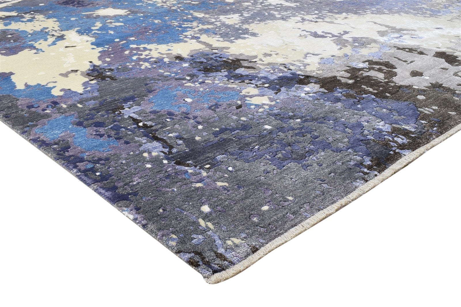 8' X 10' Rug Silk Blue Modern Hand Knotted Indian Abstract Large Carpet 7864320917653