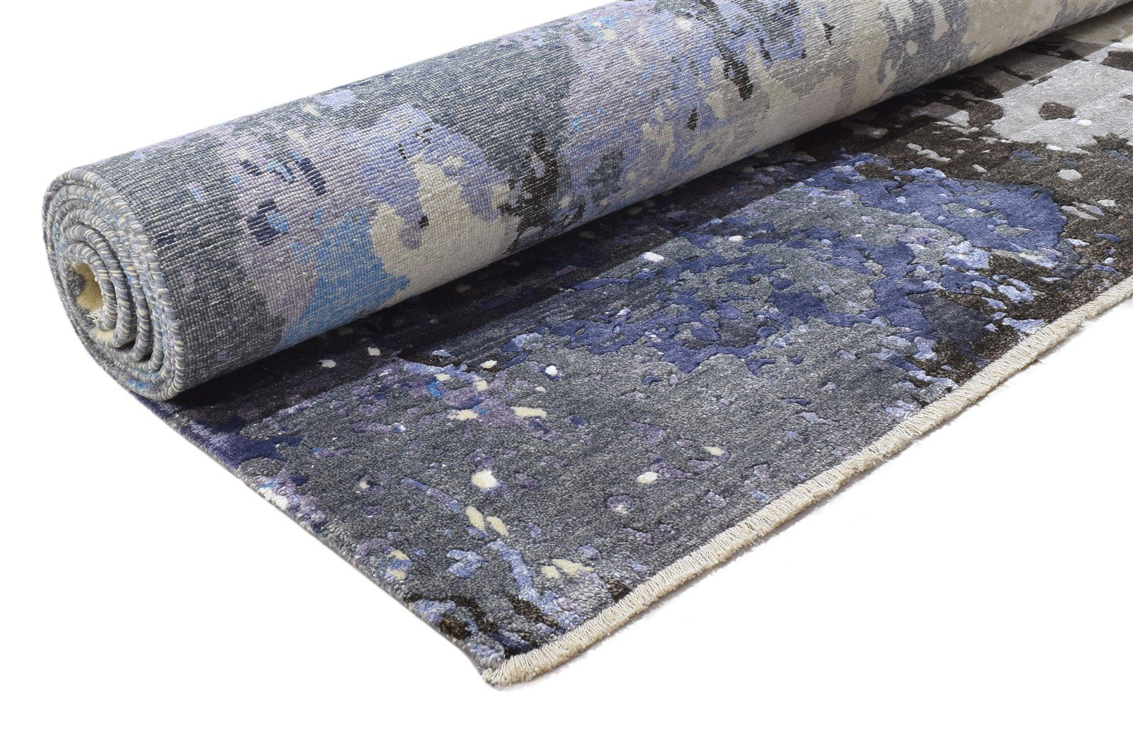 8' X 10' Rug Silk Blue Modern Hand Knotted Indian Abstract Large Carpet 7864320917653