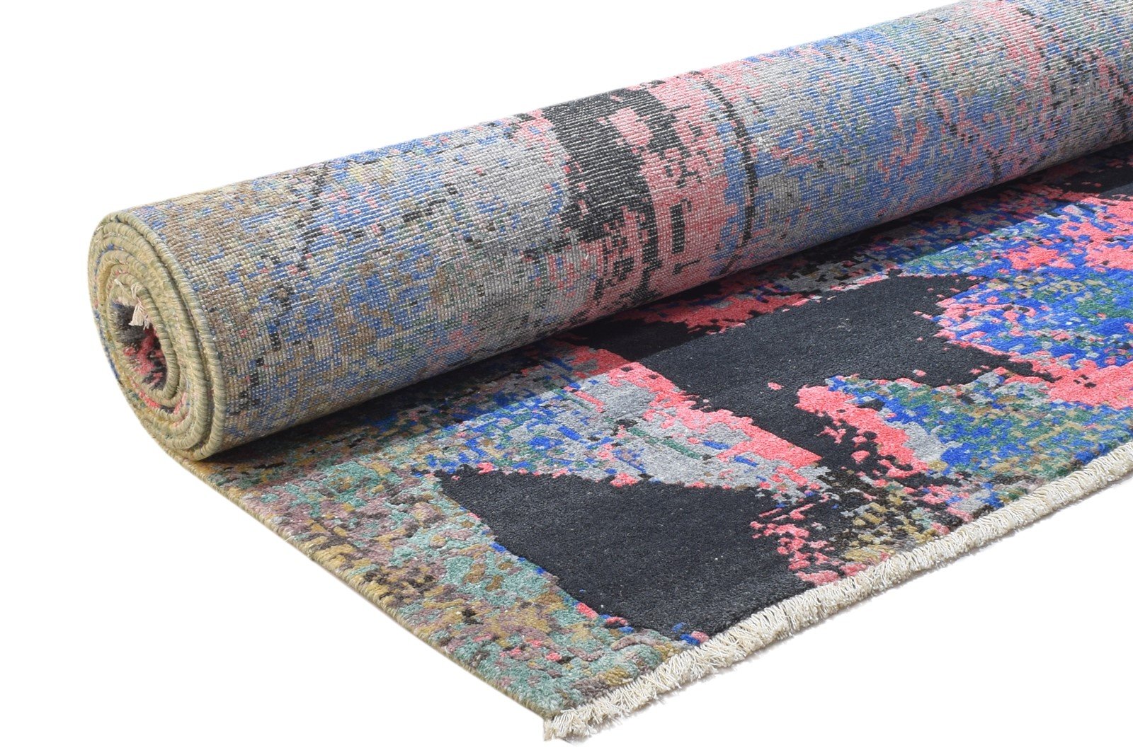 8' X 10' Rug Silk Blue Modern Hand Knotted Indian Abstract Large Carpet 7864324784277