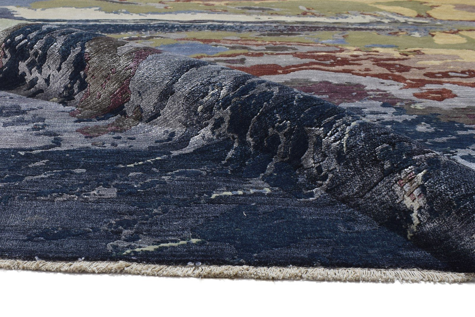 8' X 10' Rug Silk Charcoal Modern Hand Knotted Indian Abstract Large Carpet 7864324620437