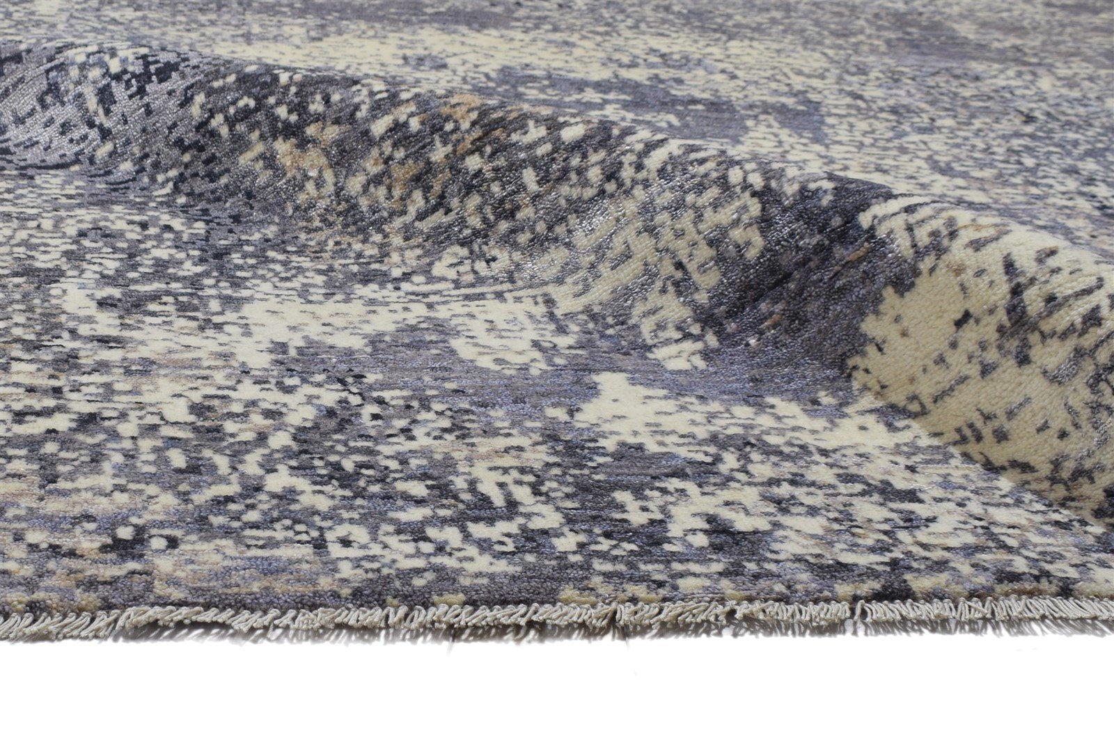 8' X 10' Rug Silk Dark Grey Modern Hand Knotted Indian Abstract Large Carpet 7864318722197