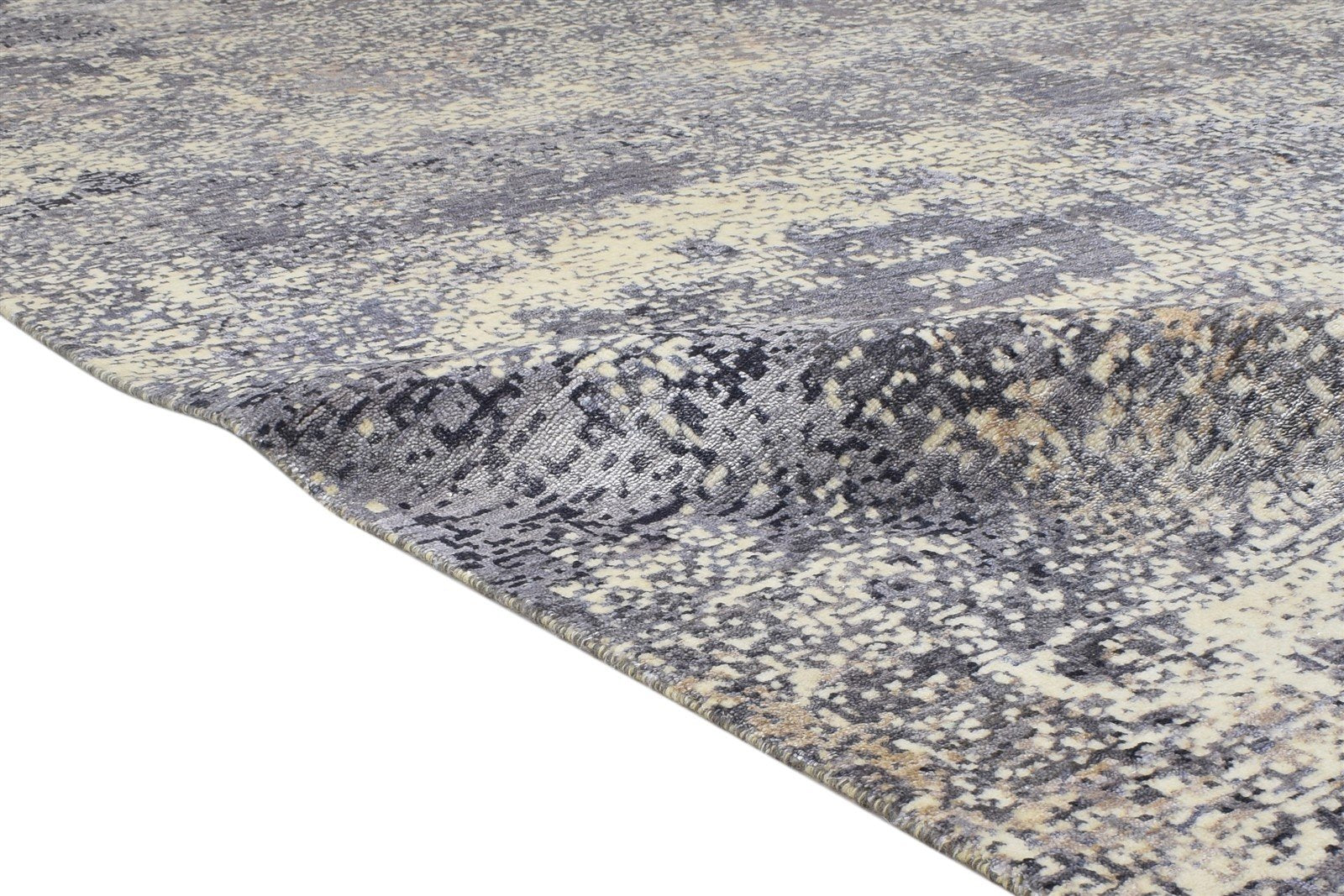 8' X 10' Rug Silk Dark Grey Modern Hand Knotted Indian Abstract Large Carpet 7864318722197