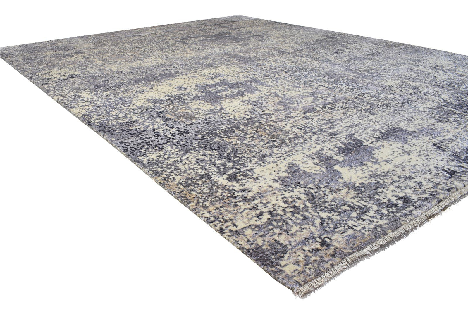8' X 10' Rug Silk Dark Grey Modern Hand Knotted Indian Abstract Large Carpet 7864318722197