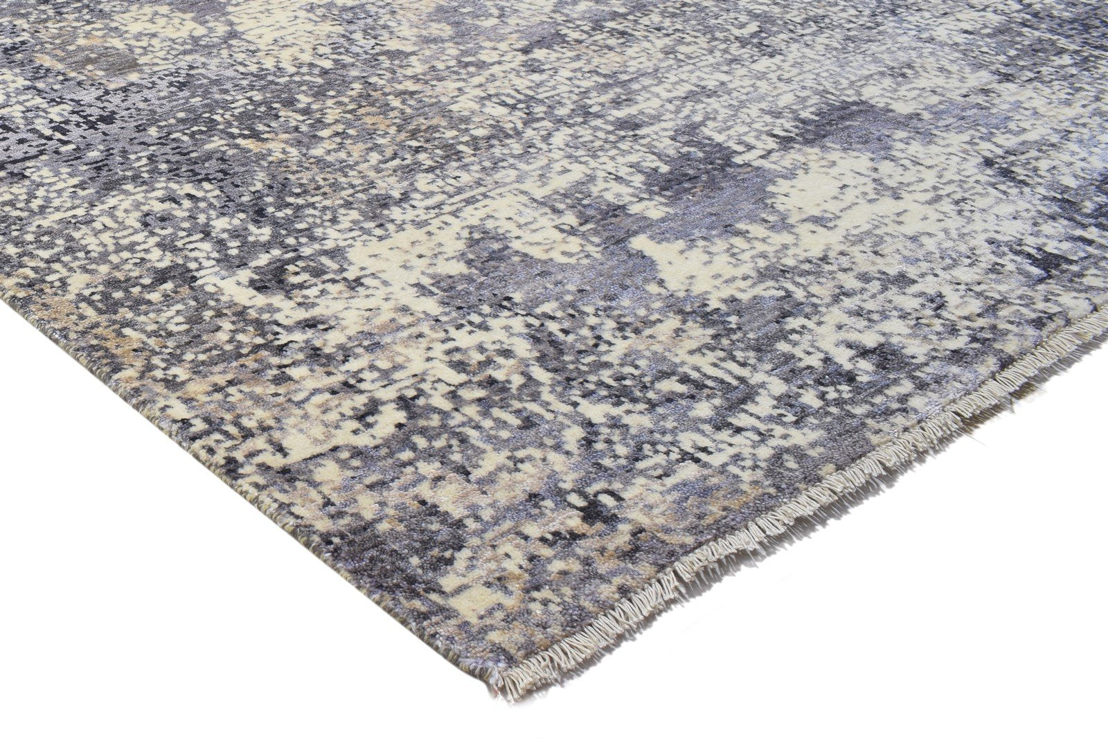 8' X 10' Rug Silk Dark Grey Modern Hand Knotted Indian Abstract Large Carpet 7864318722197