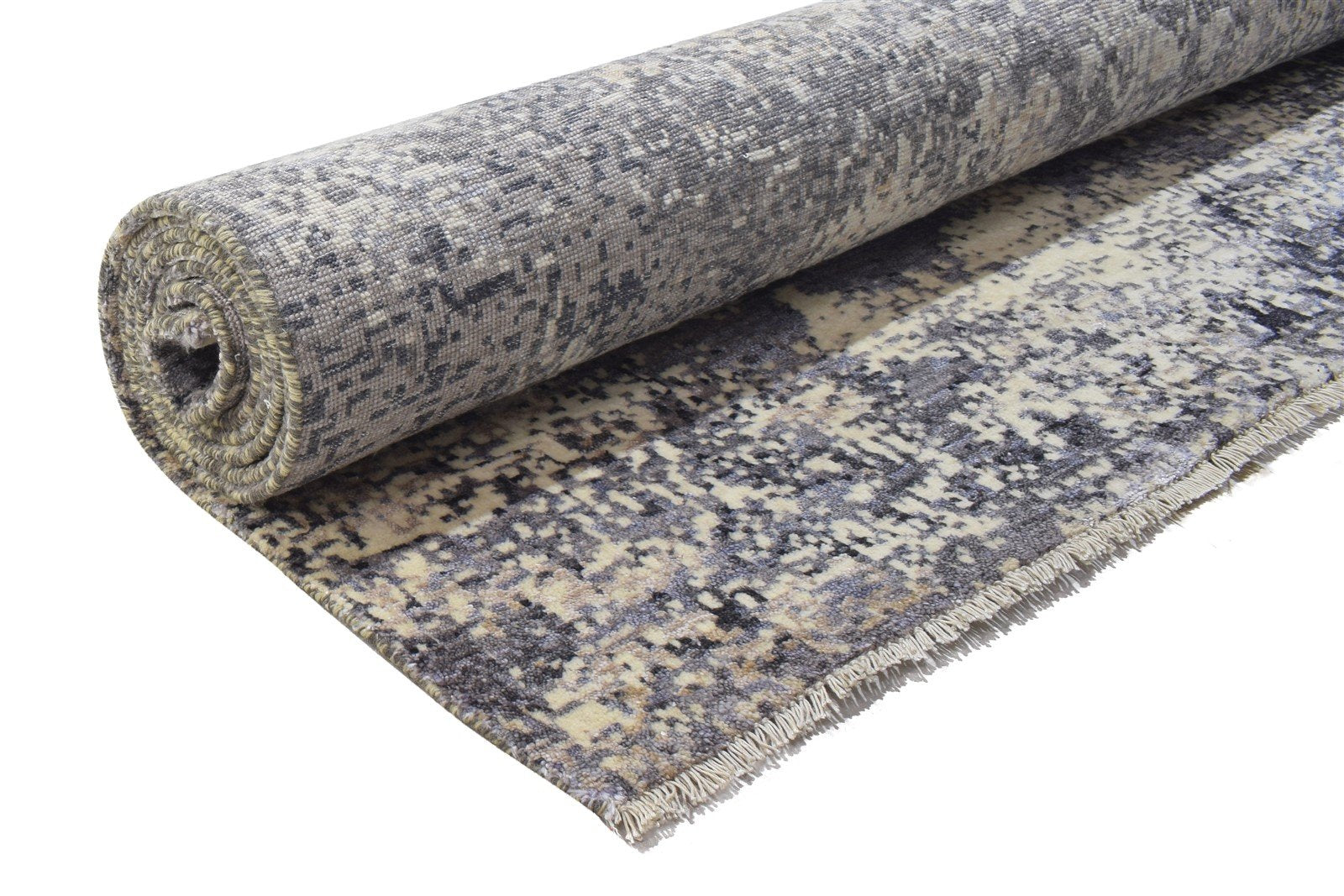 8' X 10' Rug Silk Dark Grey Modern Hand Knotted Indian Abstract Large Carpet 7864318722197